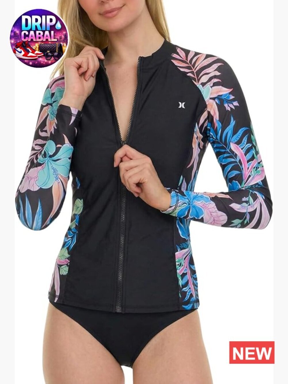 Full Zip Long Sleeve Rash Guard UPF 50+ Sun Protection Swim Shirt